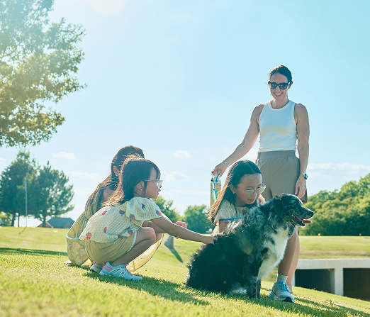 Mother with three children and dog in the park Mother with three children and dog in the park